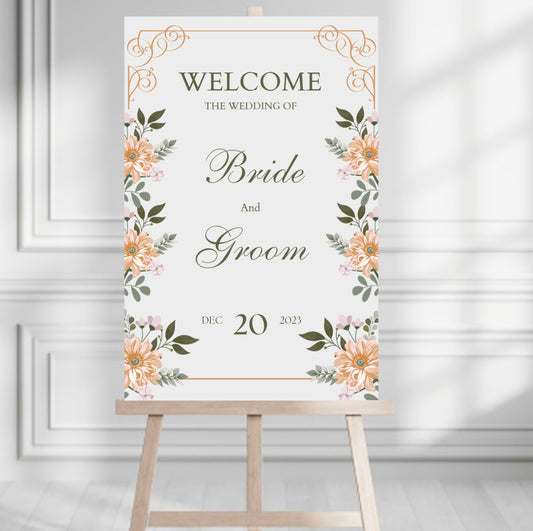 Peach Floral Wedding Sign